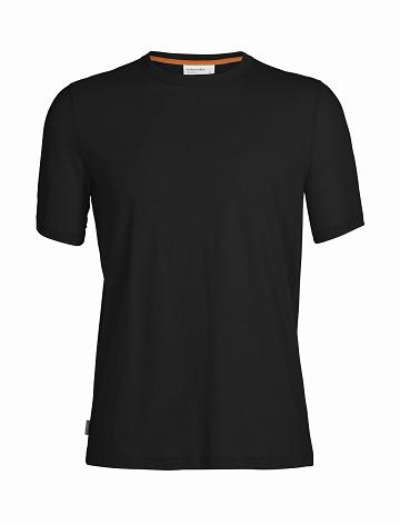 Men's Icebreaker Tencel Cotton Short Sleeve T Shirts Black | CA 1750ILHS